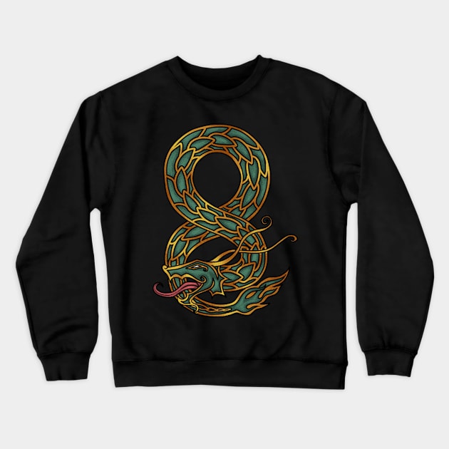 Guardian of the Norse Depths: Viking Monster Jormungandr the World Serpent Design Crewneck Sweatshirt by Holymayo Tee